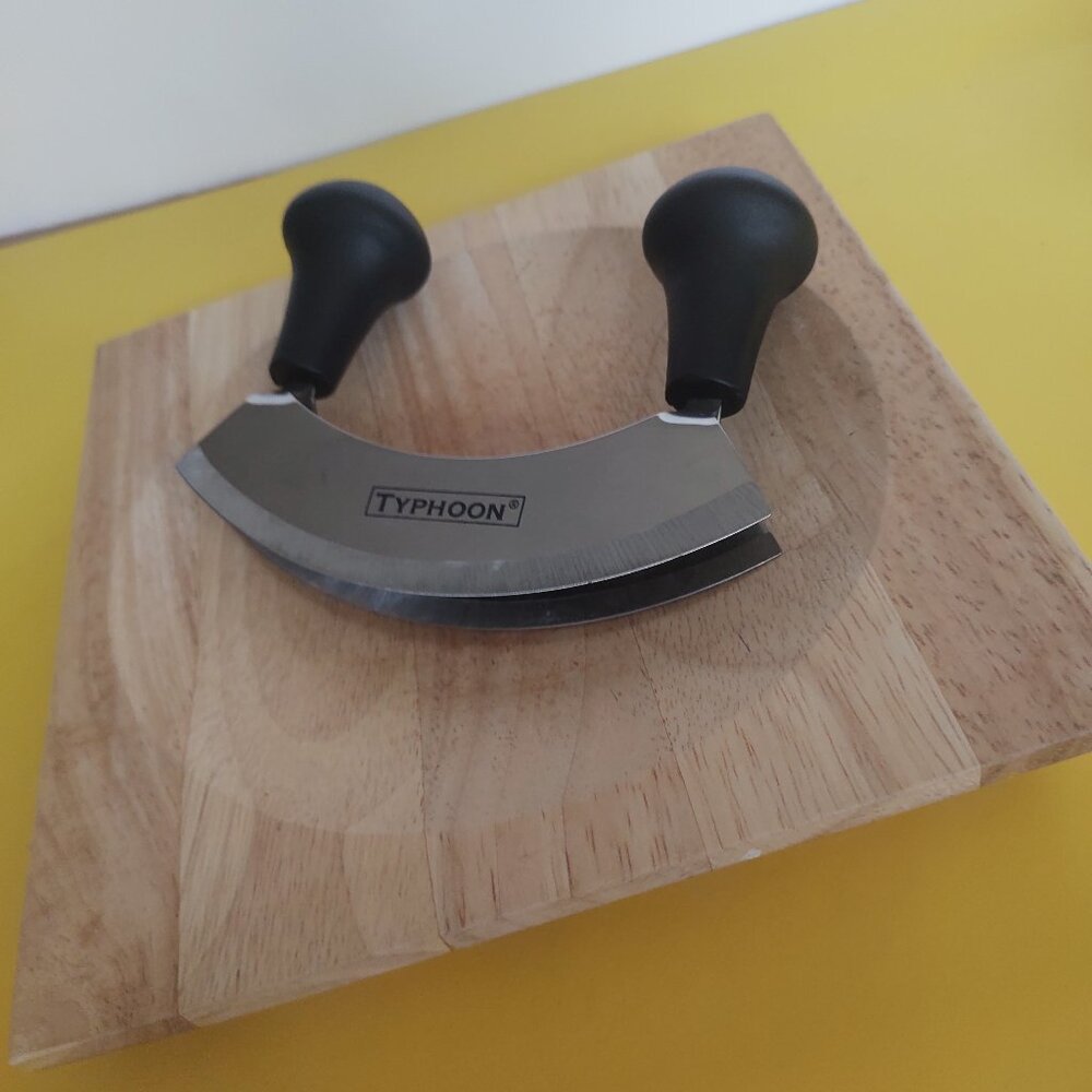 Typhoon Two Handle Double Stainless Steel Blade Herb Cutter wood cutting board